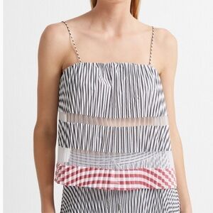 NWT Club Monaco Sunburst Tank Chemise Accordion Pleat Sheer Red White Gray M